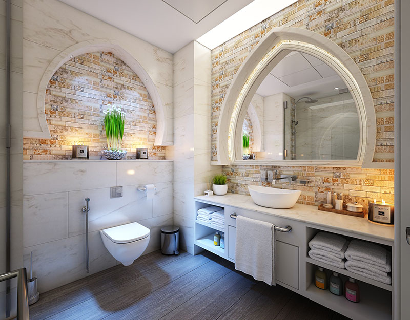 large luxury bathroom remodel with spa sink and ornate tile