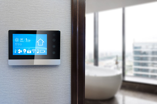 Hi-tech touch screen thermostat in a high-end home