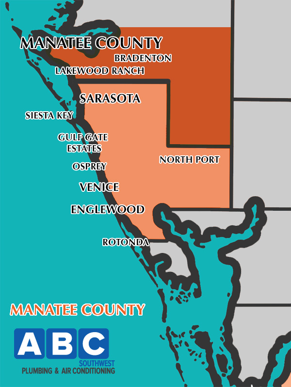 Map of our service area in Manatee and Sarasota county